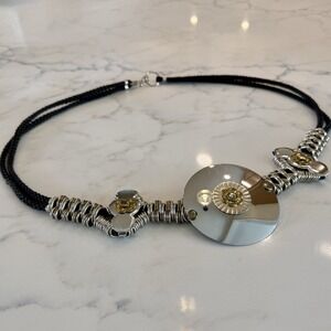 VTG Korean Concho Belt M-L Silver Tone Floral Disc Wire Statement Asian Western